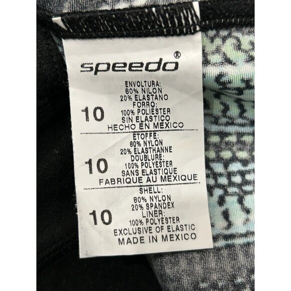 Speedo Womens One-Piece Swimsuit Black Green Abstract Print Size 10 - Picture 5 of 8